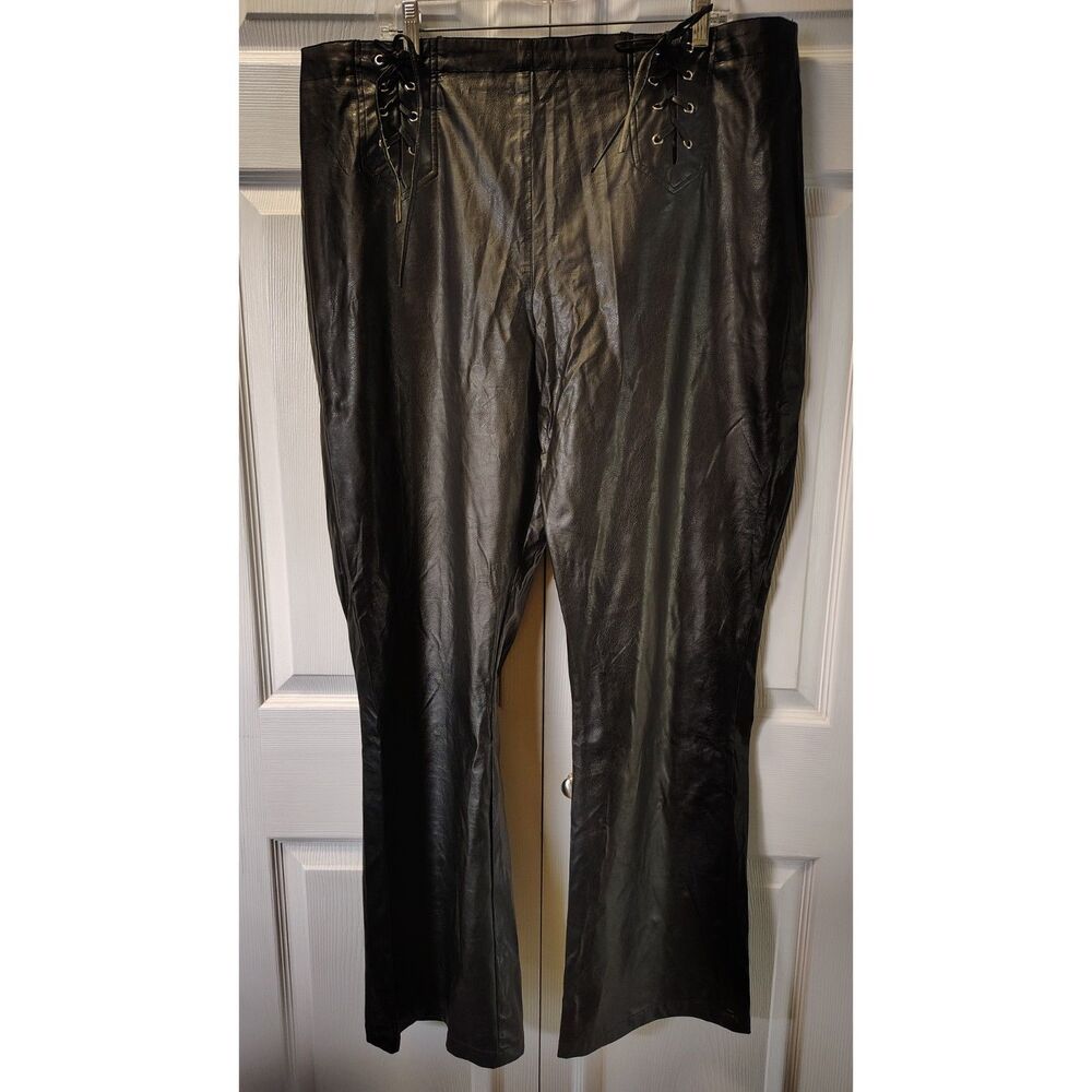 Jazzie Woman Faux Leather Lace Up Pants Black High Rise Plus Size 22 Flare